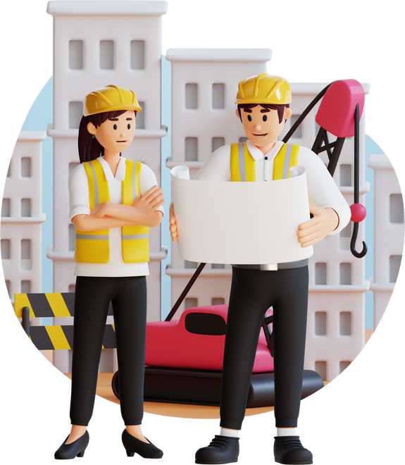 Construction Discussion with Architects at Construction Site 3D Character Illustration